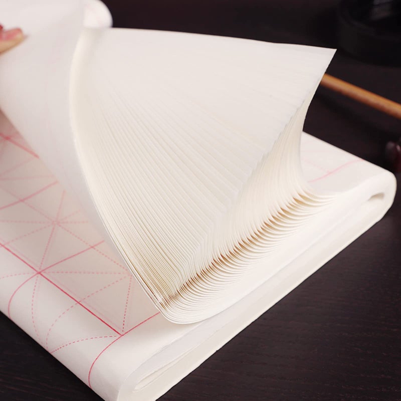 MEGREZ Chinese Calligraphy Xuan Paper Brush Writing Sumi Paper Xuan Paper Rice Paper with Grids for Students, Beginners Practice Kanji Japanese Calligraphy, 100 Sheets/Pack, 7.5cm/Grid - Image 5